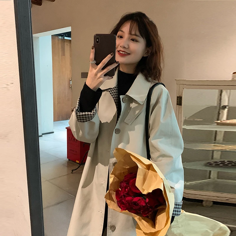 2025春款韩系格纹爆款风衣外套女长款垂感风衣