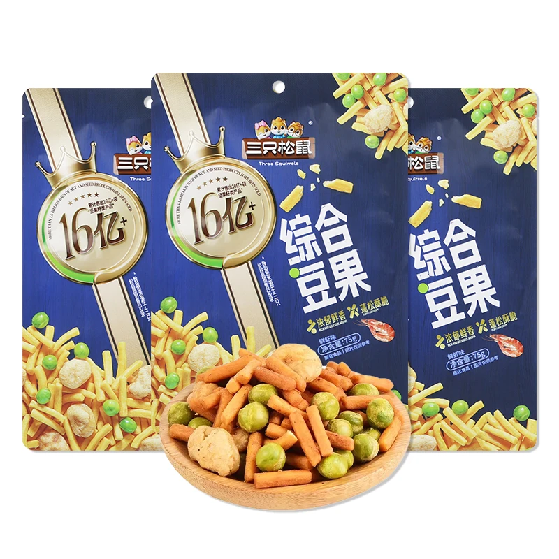 【选Three Squirreels/三只松鼠商标】综合豆果75g/袋鲜虾味蚕豆