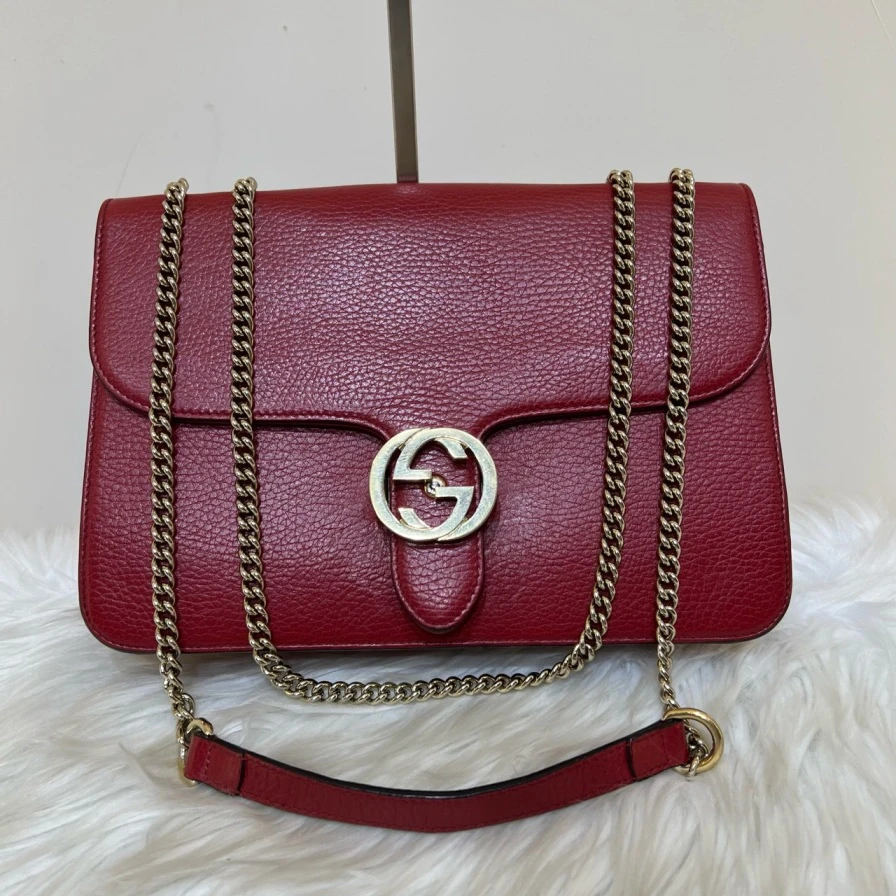 95新 GUCCI/古驰 gucci古驰红色风琴邮差斜挎包zh395