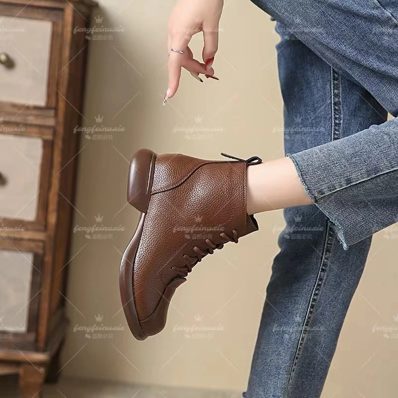 【翘颜品牌】秋冬上新荔枝纹复古百搭保暖舒适软底软面短靴315