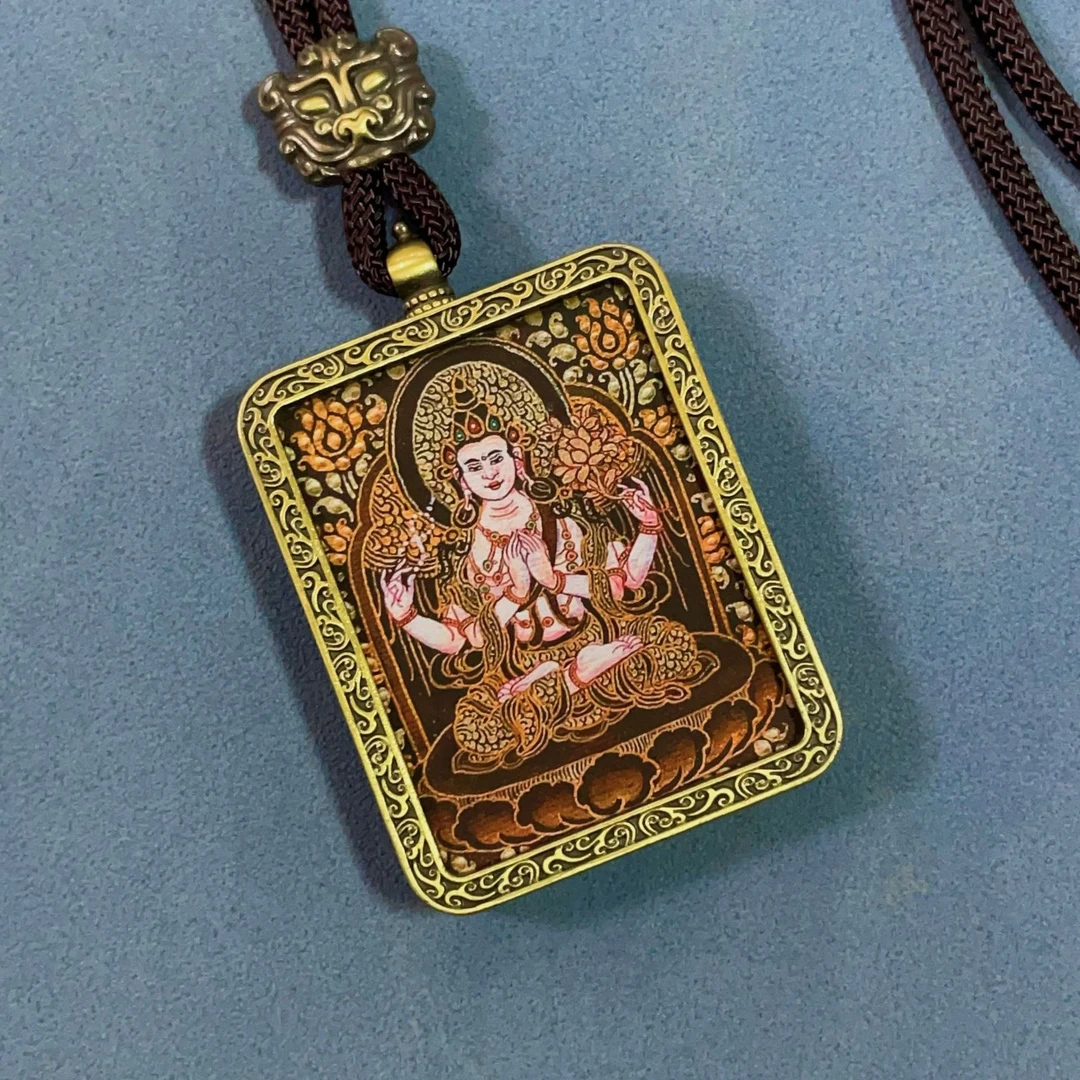 非金属布艺项链 新款彩印唐卡佛牌吊坠十二生肖本命佛唐卡吊坠