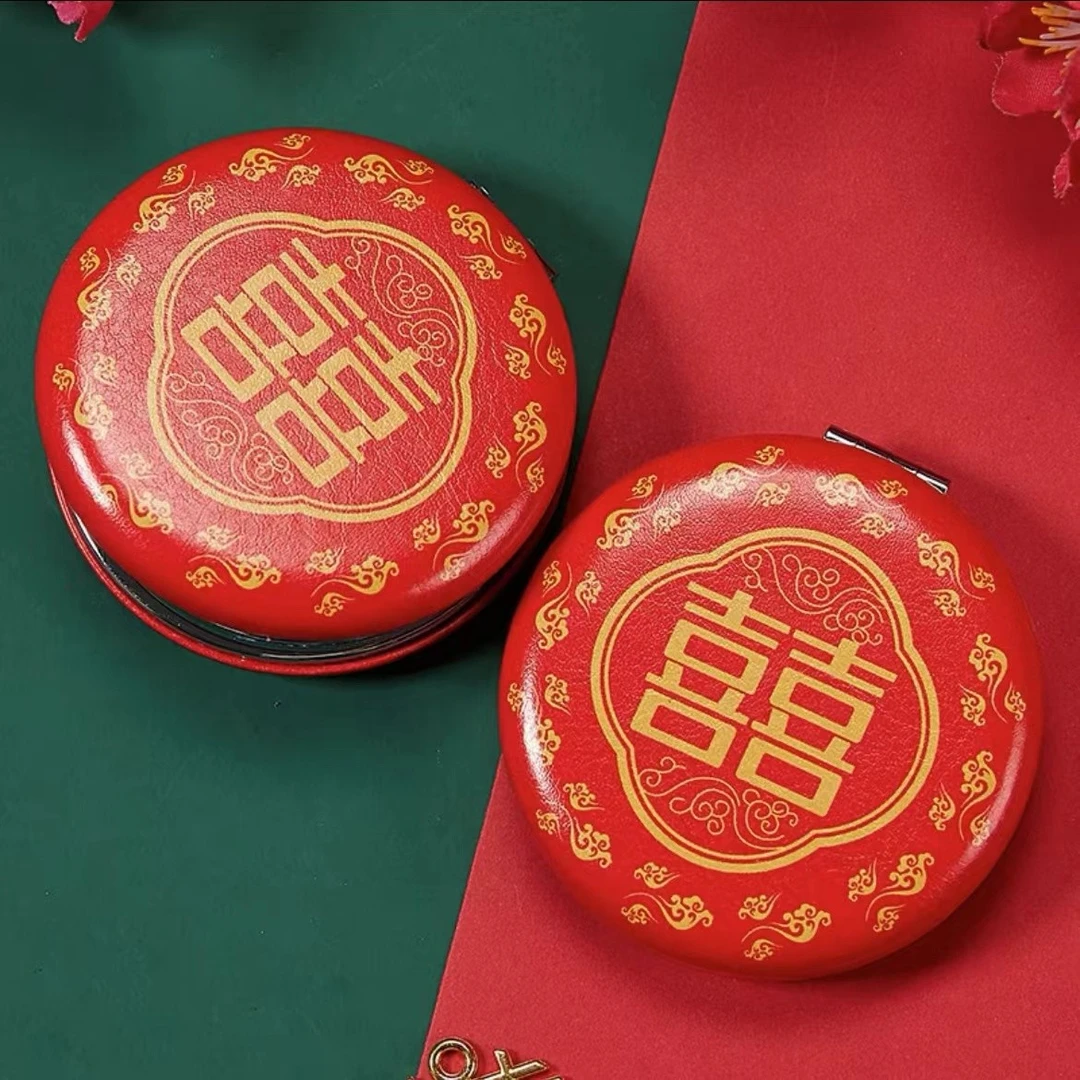 20*结婚镜子红色小喜镜新娘陪嫁随身化妆镜备婚嫁妆婚庆便携圆形