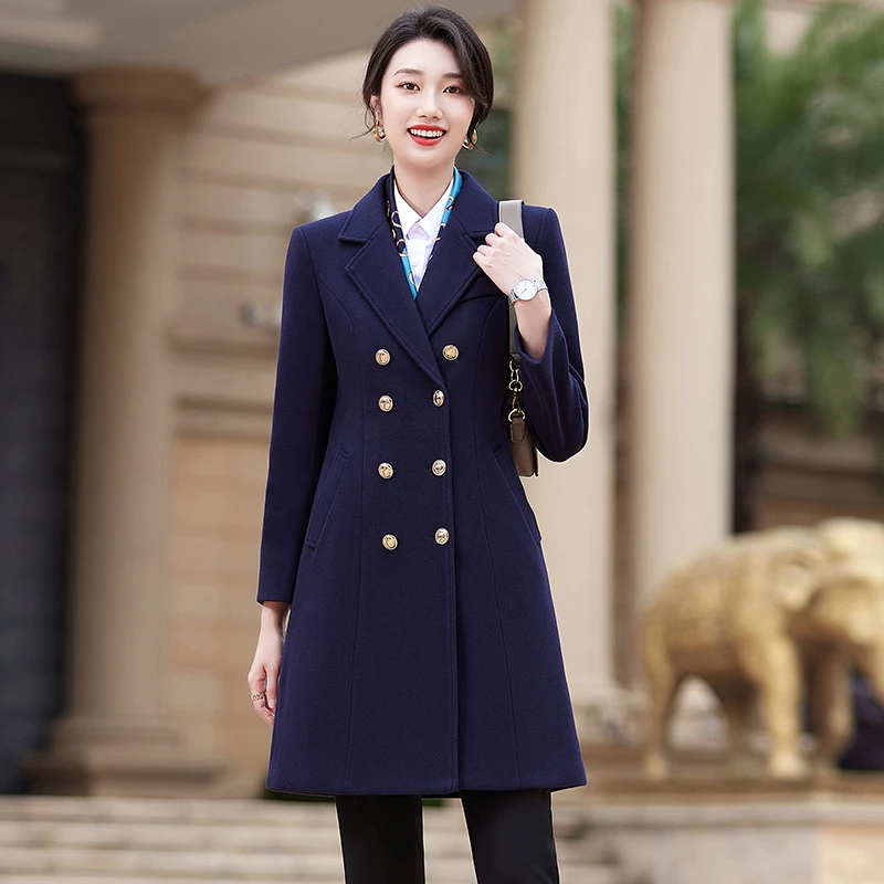 2025新款呢子大衣秋冬加厚空姐职业装高端显瘦气质外套2293