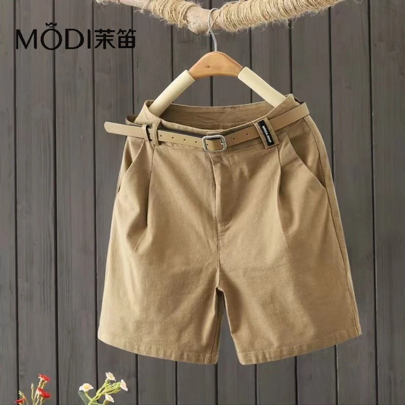MODI夏季百搭五分裤显瘦直筒棉感百搭五分新款微胖高档休闲短裤