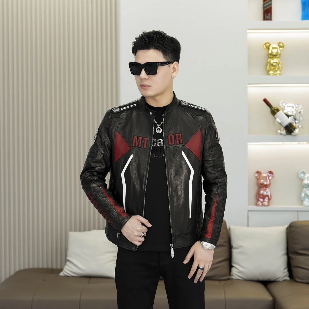 秋冬079修身立领真皮夹克 潮牌痞帅山羊皮皮衣