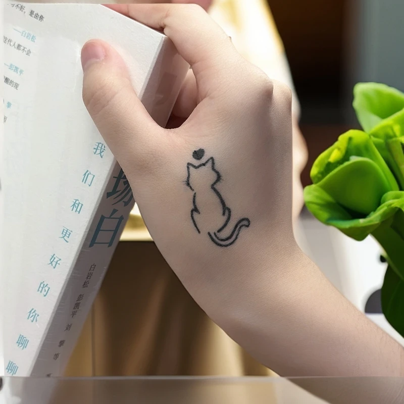 D-GLC 经典爆款喵喵手指虎口图案草本果汁小腿纹身贴纸防水防搓