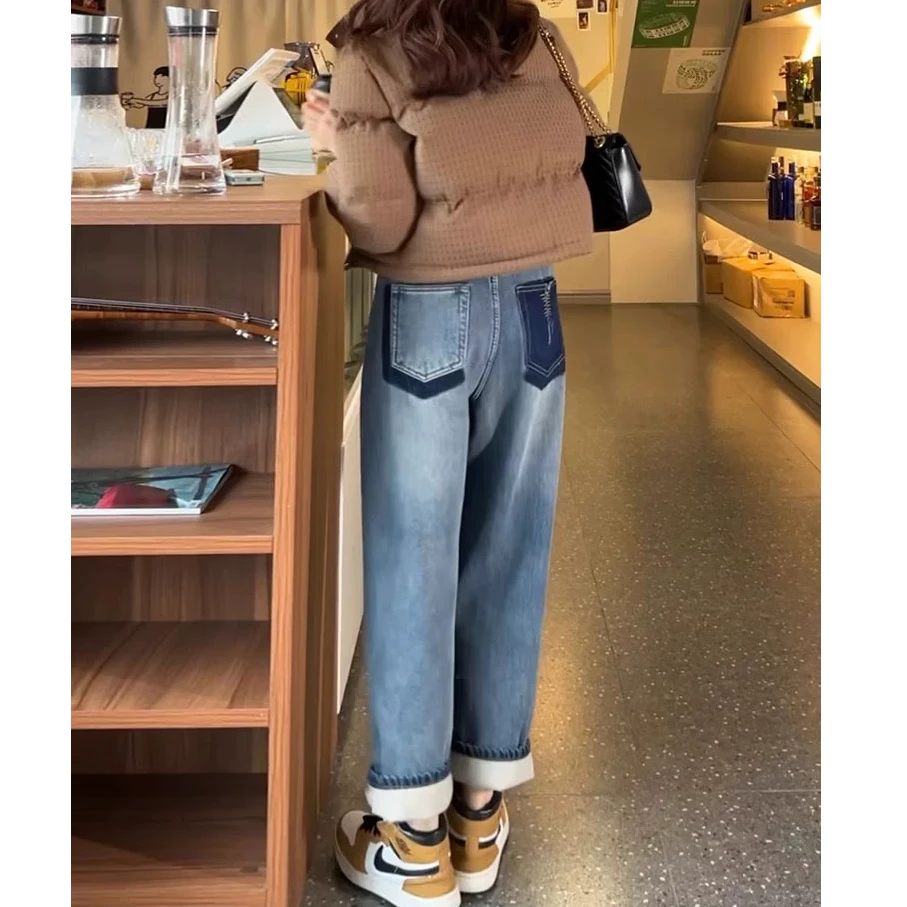 孕妇哈伦牛仔裤女秋冬季新款梨形身材大码宽松显瘦老爹加绒托腹裤