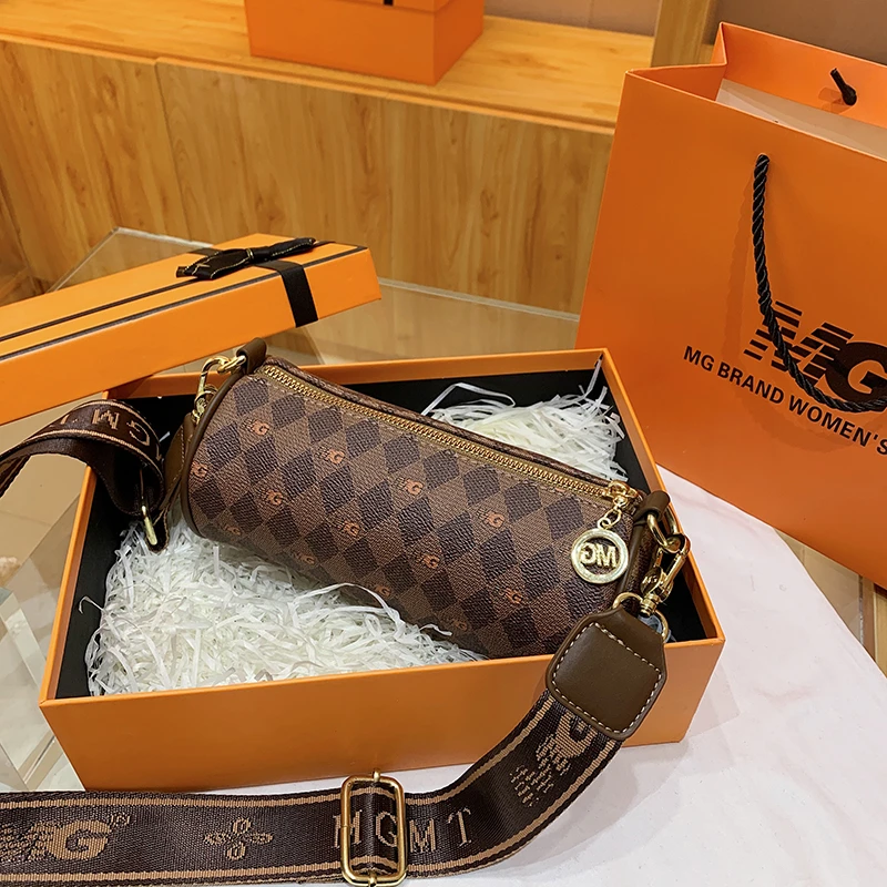 新款上新迷你波士顿笔筒包复古小包包时尚洋气单肩斜挎圆筒包