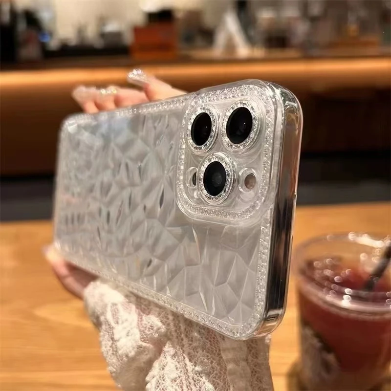 钻石纹碎适用苹果15/16promax手机壳14Pro防摔13透明12/11高级感