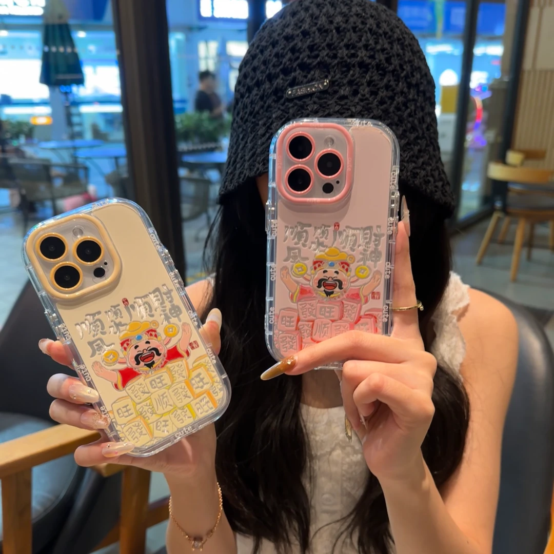 顺风顺水顺财神适用苹果16/15泡芙IMD手机壳iPhone13/14趣味12/11