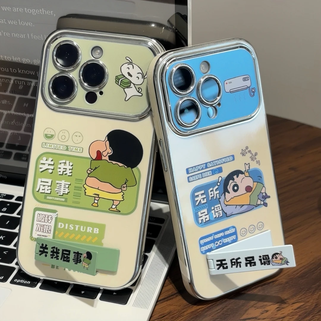 新款动漫小新支架iphone15/14/13/12手机壳华为p70vivo小米oppo套
