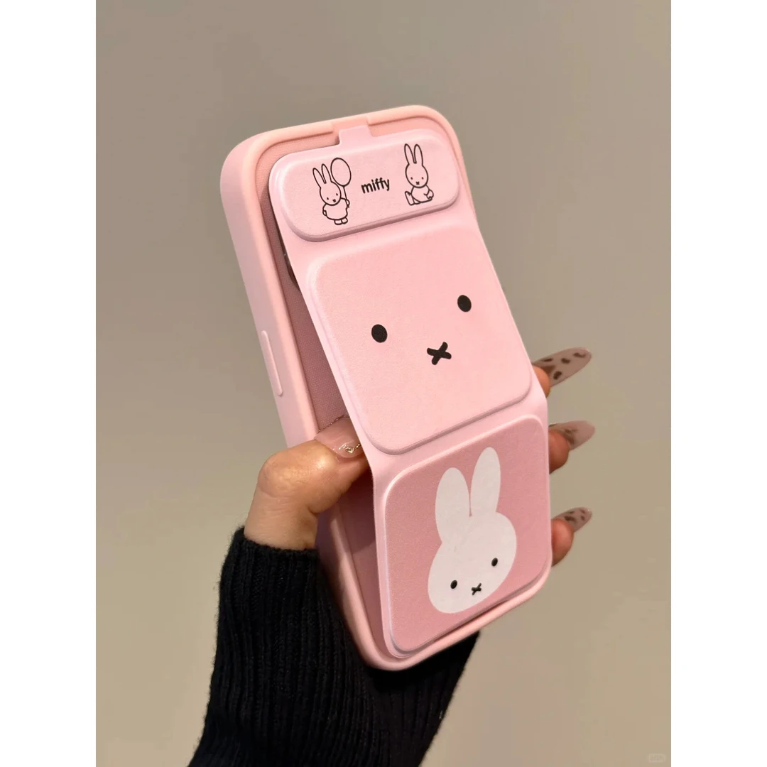 可爱米菲兔折叠支架适用16promax苹果15手机壳iPhone14华为12/13