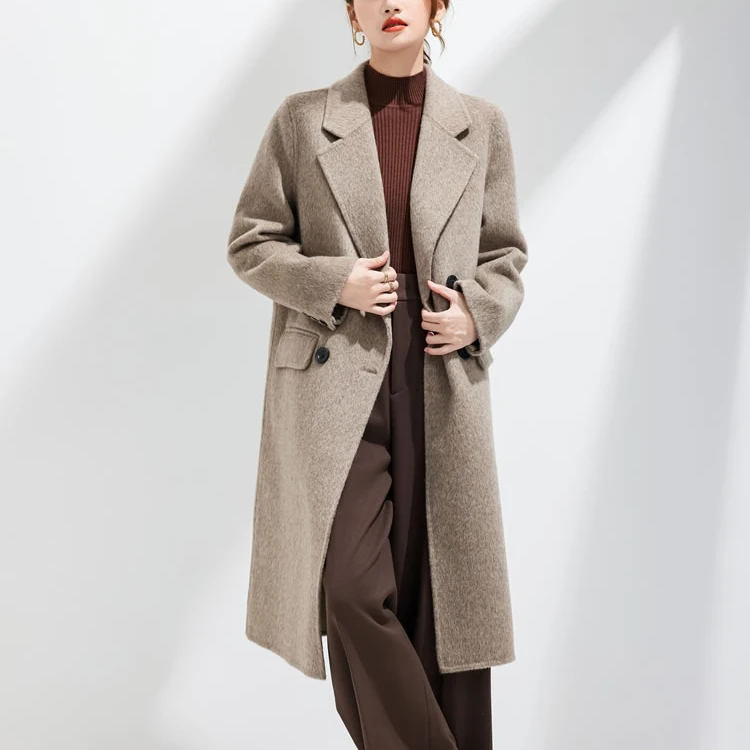 24新款高级感长款100%羊毛外套长款毛呢双面呢大衣