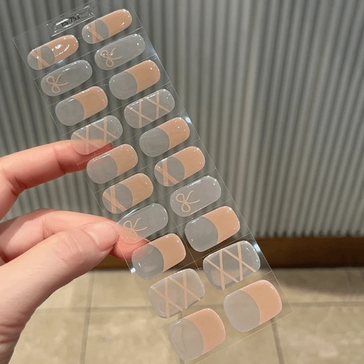 【ES753】半固化凝胶uv半烤美甲贴蝴蝶结指甲贴片照灯变硬穿戴甲