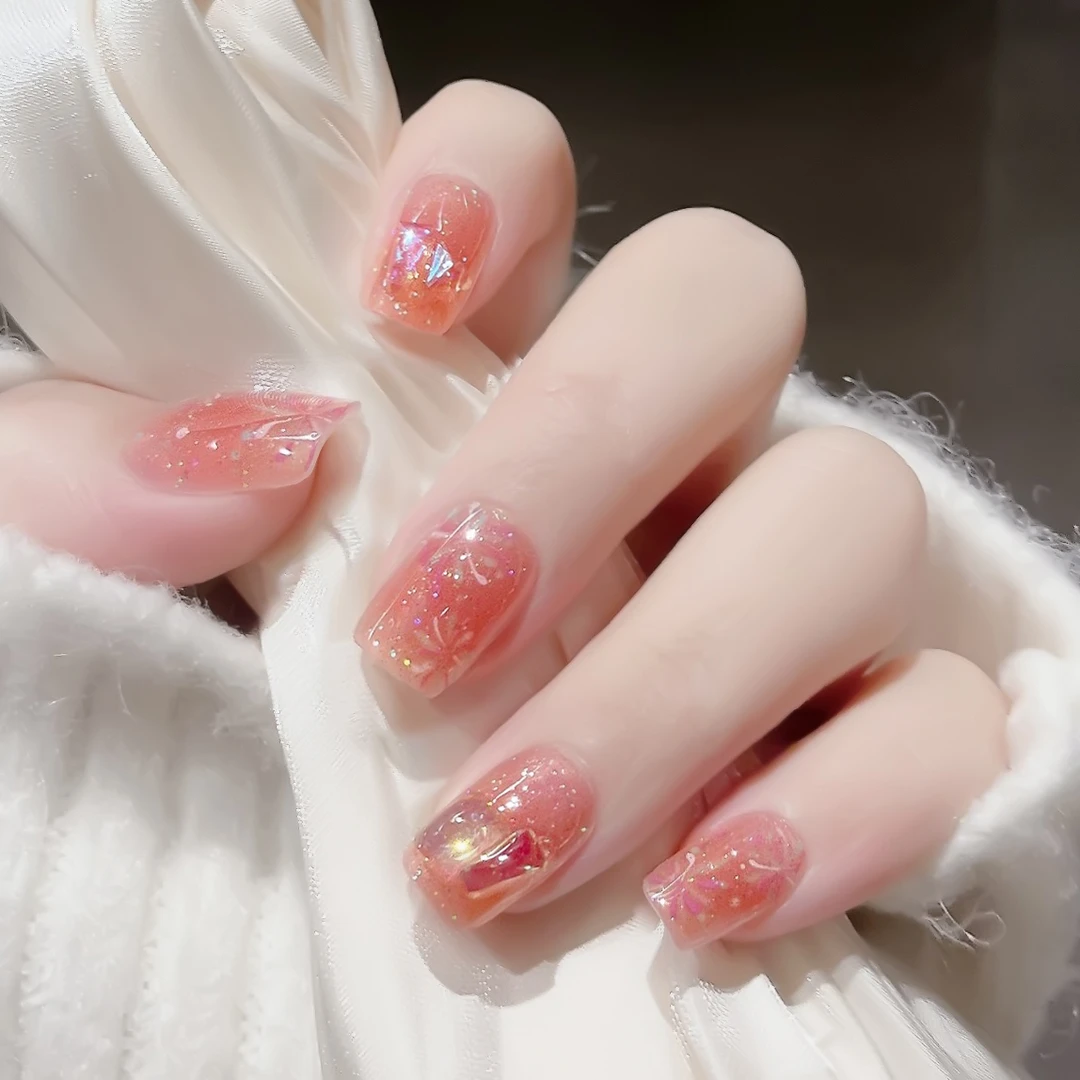 【ES275欧泊烟花】20指照灯变硬的uv半固化凝胶美甲贴纸全贴半烤贴