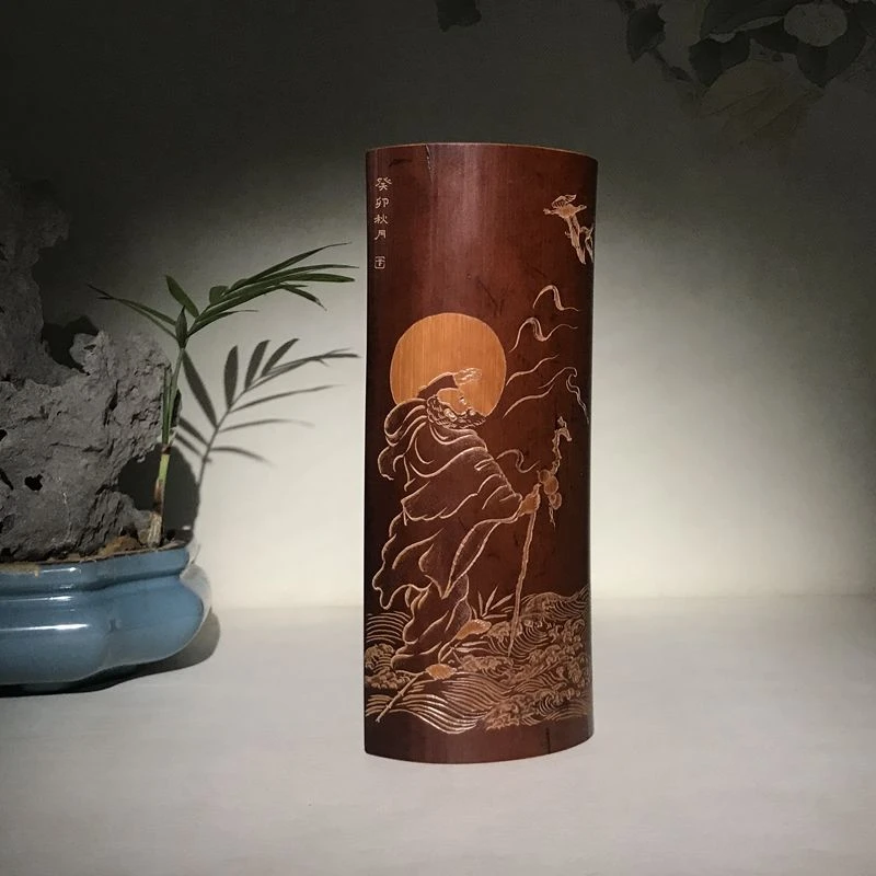 老煤竹纯手工雕刻茶则/臂搁【一苇渡江】尺寸约;19*8.3出门