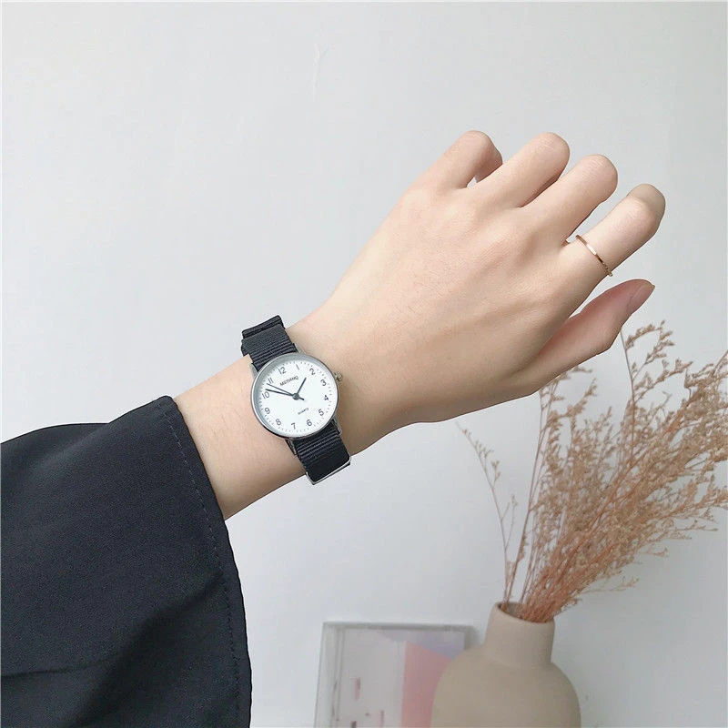 手表女ins小众森系简约气质小表盘帆布带冷淡风初高中学生考试用