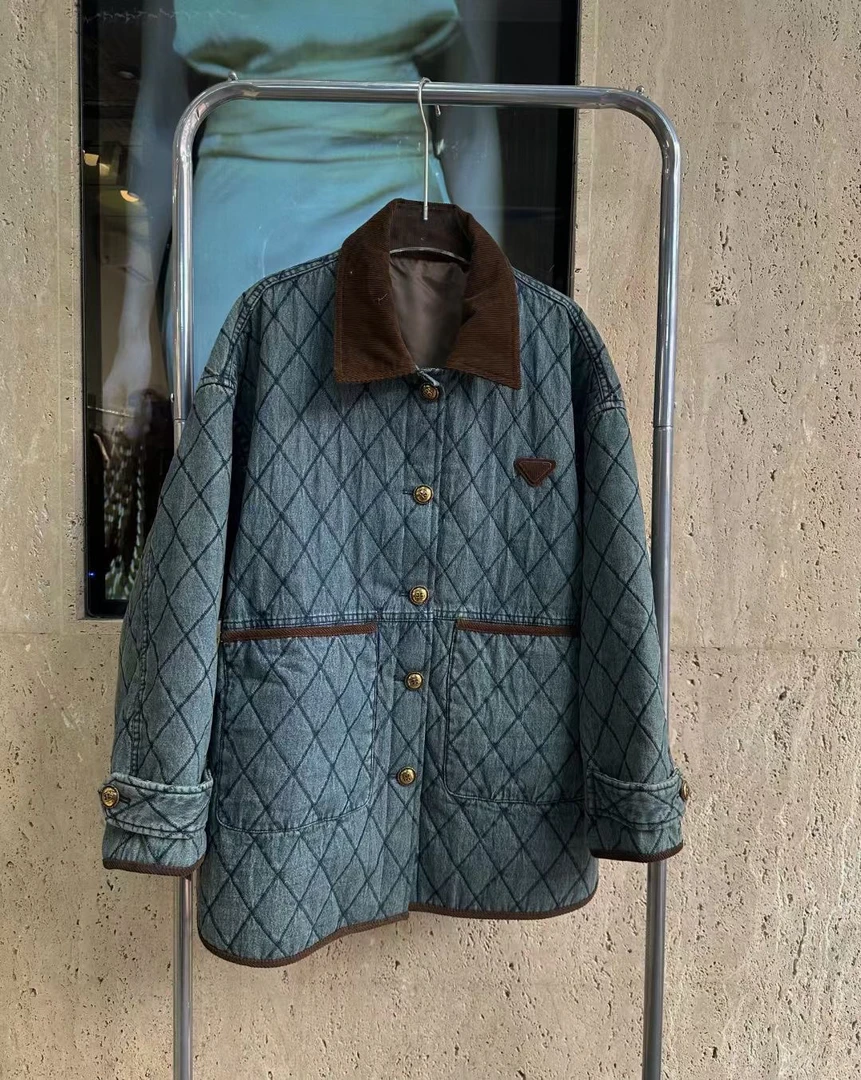 南油欧货W123正版保暖宽松百搭上衣中长款牛仔加棉外套棉服7110