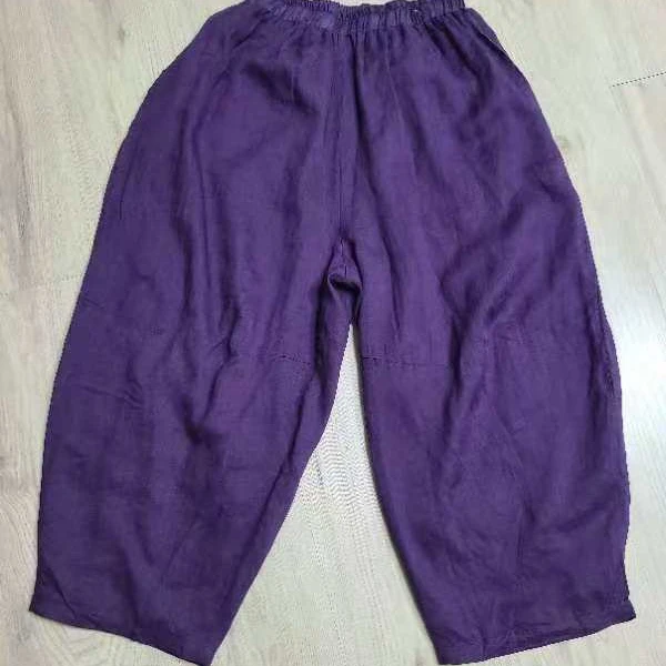 苎麻双层老爹裤女休闲裤早秋休闲百搭时尚_jx2366(臀围150裤长92）