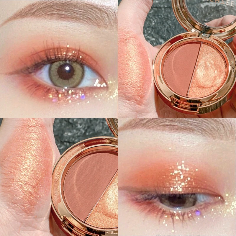 高光立体双色眼影盘珠光哑光金闪偏光防水防汗高颜值便携