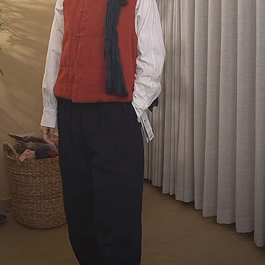 照本堂冬男女同款拼接收脚棉裤m22396