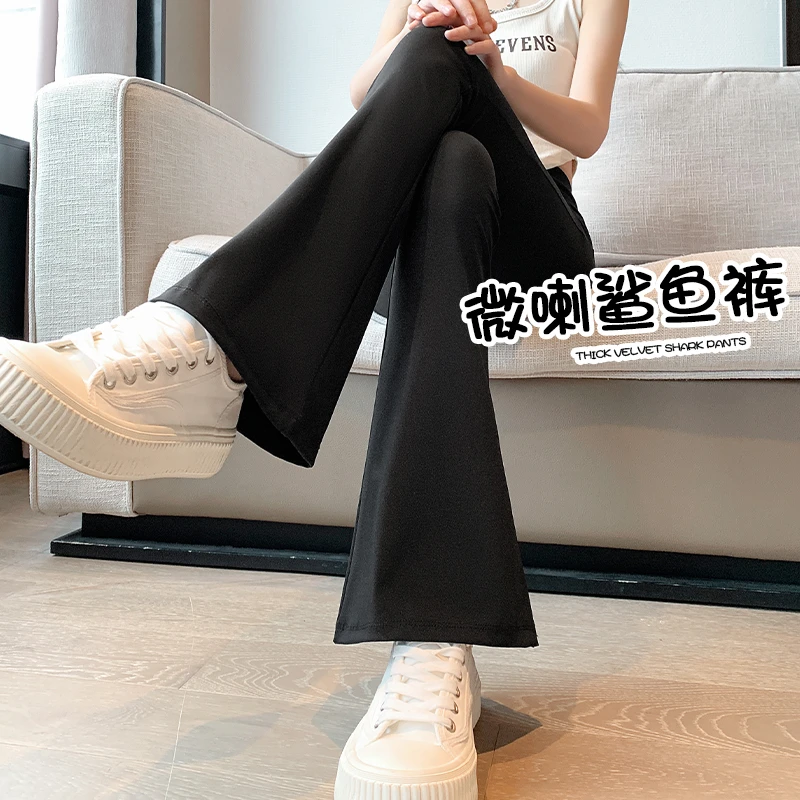 新款休闲垂感喇叭鲨鱼裤春秋薄款宽松时尚高腰弹力大码打底裤爆款