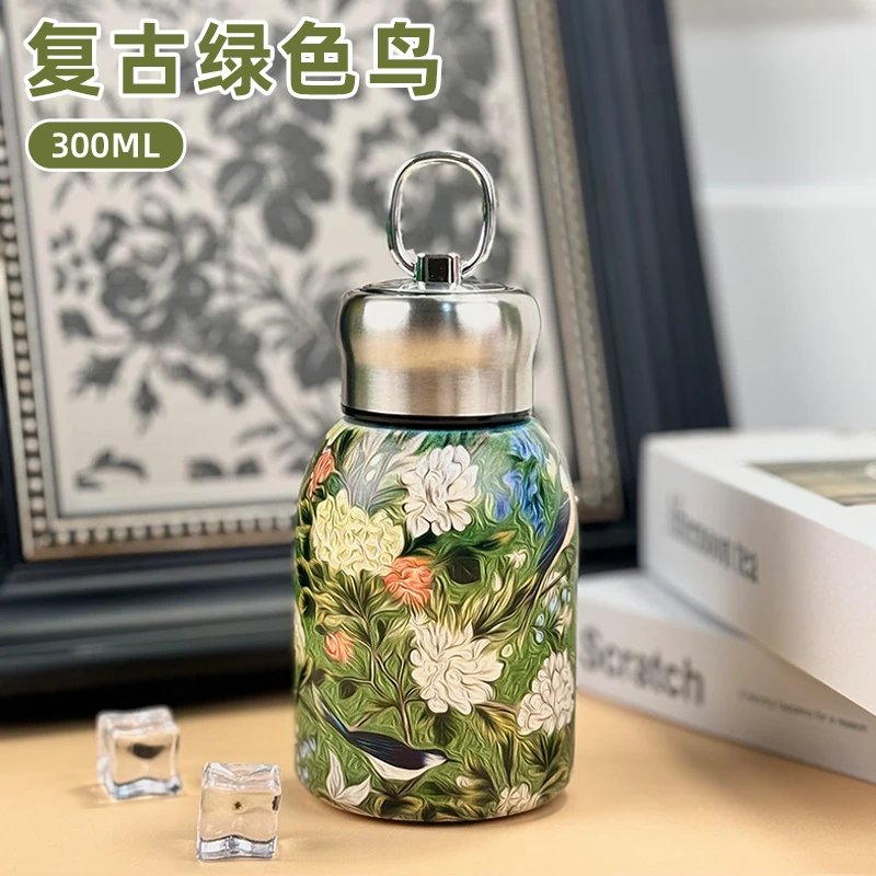 新款大花水杯便携创意316内胆高颜值保温保冰水杯JXQHH001