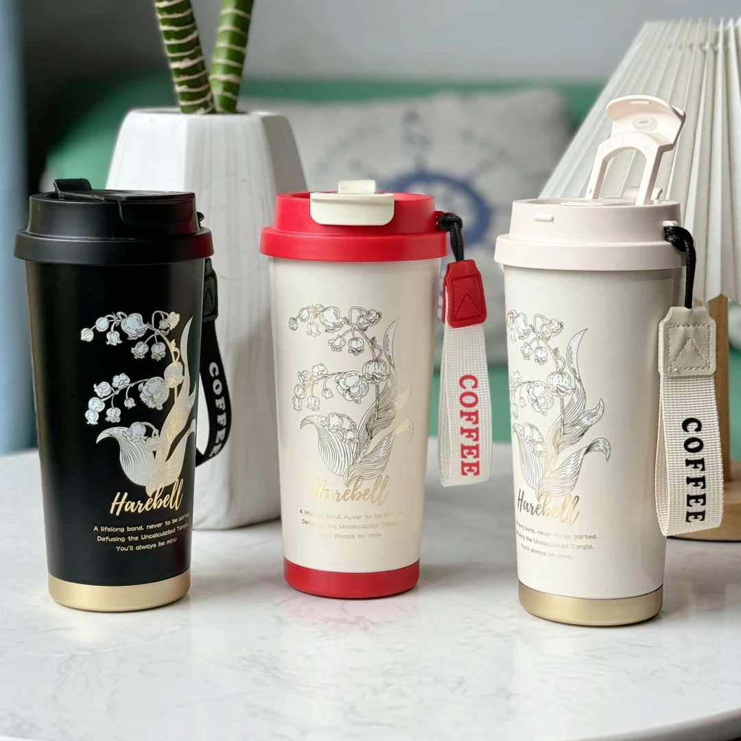 时尚轻奢咖啡水杯多色高颜值双饮口夏天可保冰冬天保温