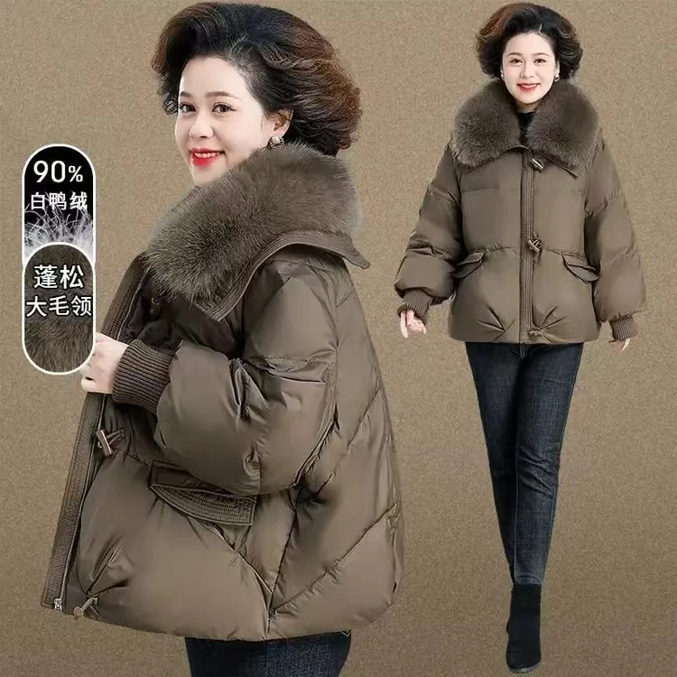洋气中年妈妈冬装羽绒服外套时尚中老年女装冬季加厚保暖棉服棉袄