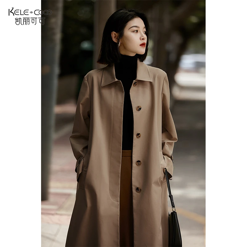 KeleCoco卡姆登褶皱中长款风衣外套女春秋新款美拉德上衣KSH2255