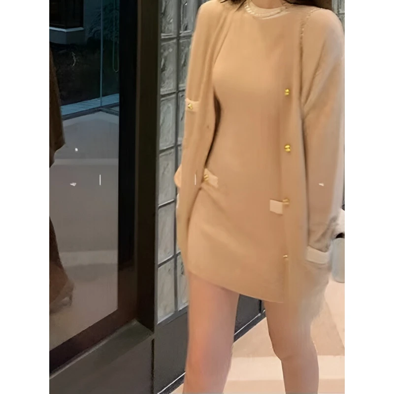【格林小香】  缪斯亚金扣显瘦洋气针织开衫外套女秋冬小香风套装