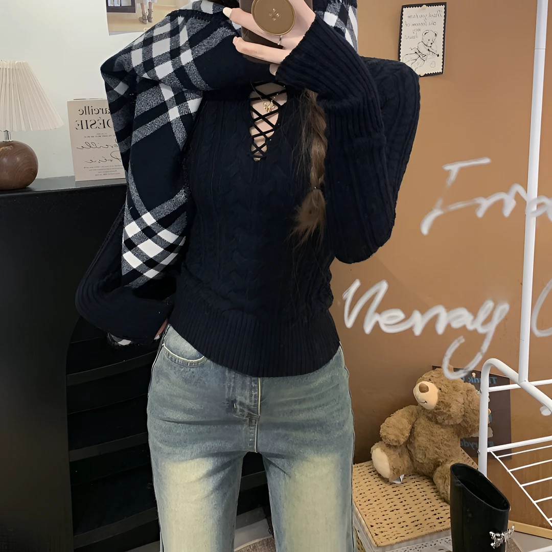 【妮妮专属】秋冬辣妹复古穿搭麻花镂空收腰打底长袖毛衣针织衫