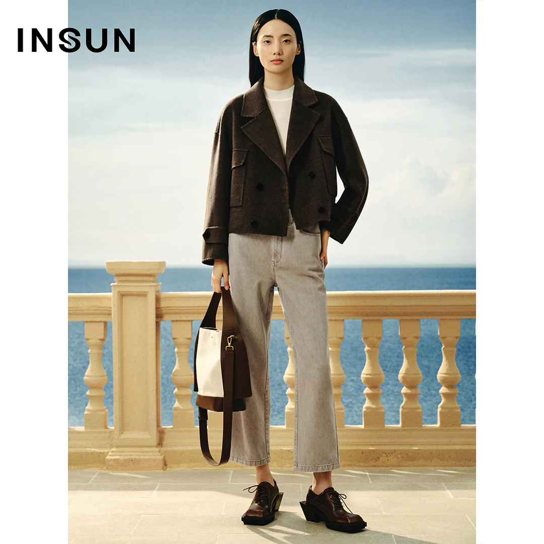 INSUN恩裳专选春美拉德气质平驳领夹克羊毛短外套