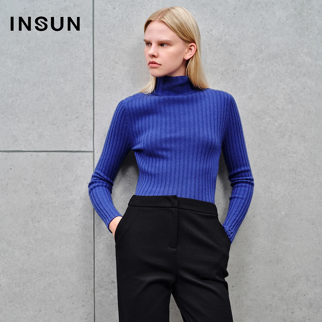 INSUN恩裳专选冬季羊绒羊毛天丝高领针织衫