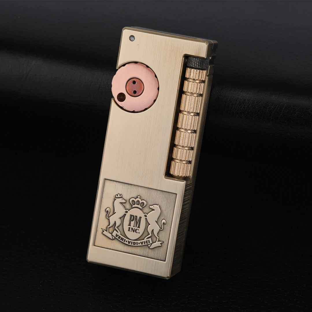 新款黄铜紫铜万宝路窄机侧滑点火双仓煤油打火机送礼男士收藏