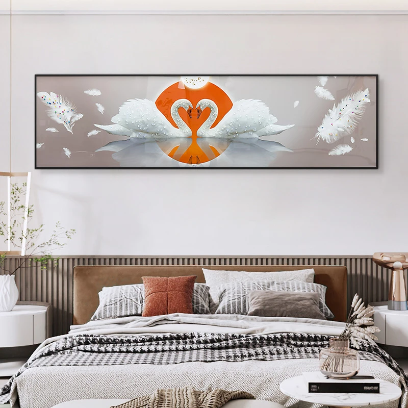 【云起】晶瓷镶钻天鹅卧室房间床头装饰画简约背景墙客厅挂画40150