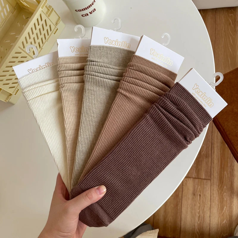 澳洲羊绒堆堆袜女秋冬中筒袜ins潮流搭配小皮鞋长袜竖条纹羊毛袜