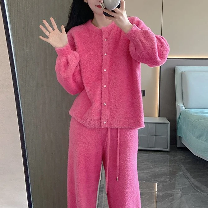 【多巴胺】软绵绵睡衣女秋冬季加厚仿貂绒休闲保暖可外穿家居服套装