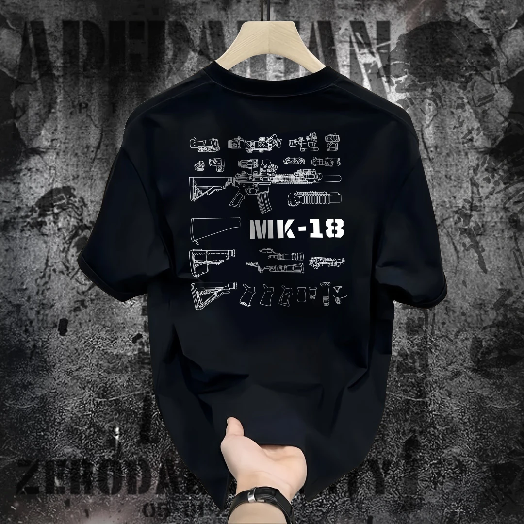 硬汉军迷印花冰丝凉感棉t恤男士宽松美式战术圆领短袖抗皱透气潮