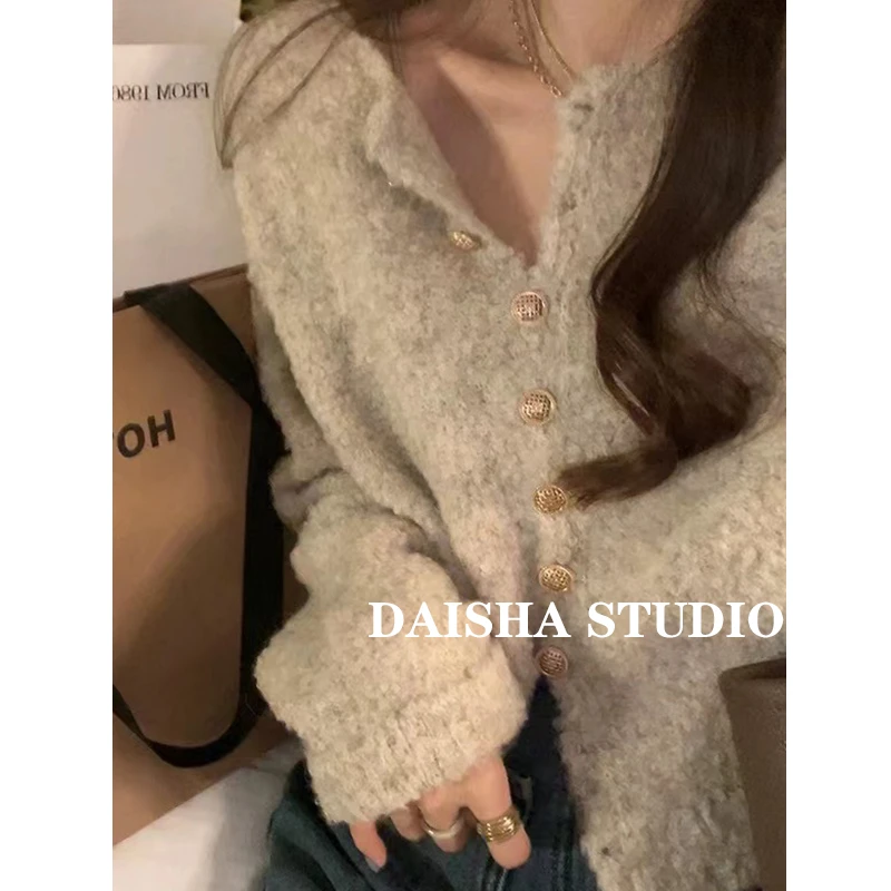 软糯慵懒圈圈纱针织开衫女韩系短款设计感气质内搭短款毛衣女AA54