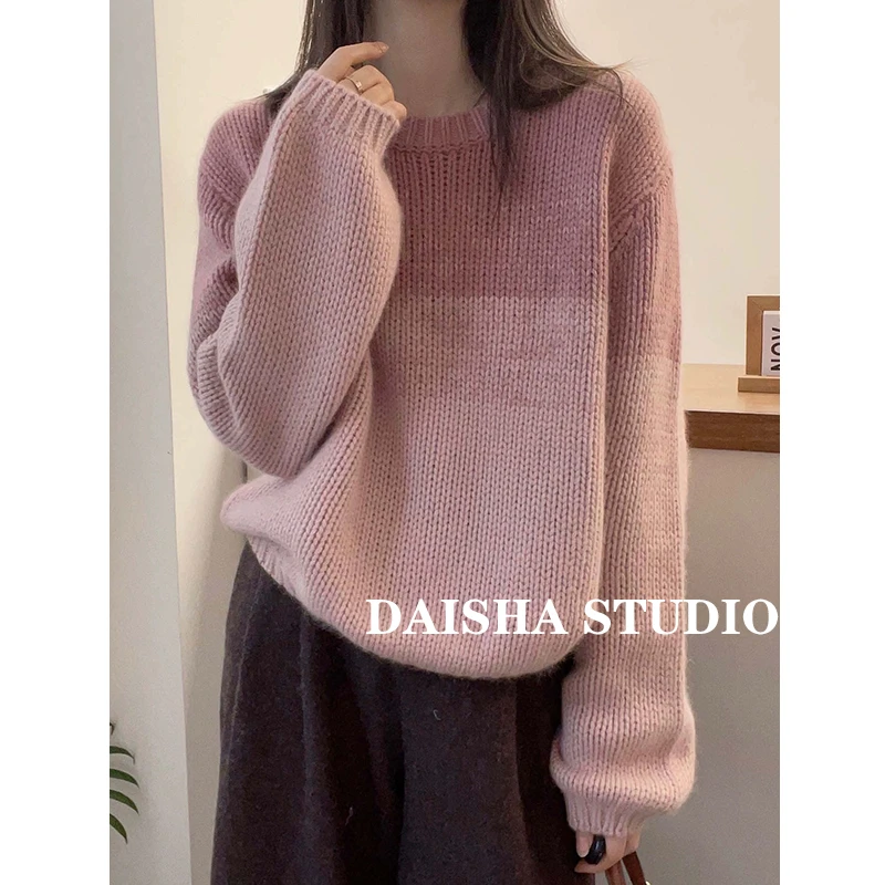 【粉黛佳人】小个子温柔软糯圆领套头毛衣女宽松显瘦针织衫上衣AA56