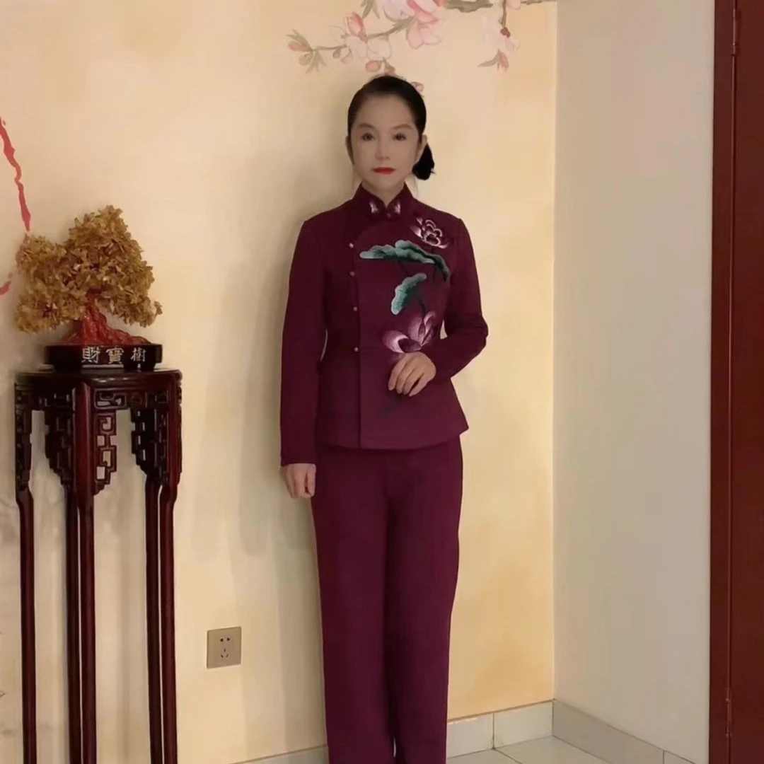 周氏金扣子【ZSJKZ/周氏金扣子】荷花偏襟刺绣 套装