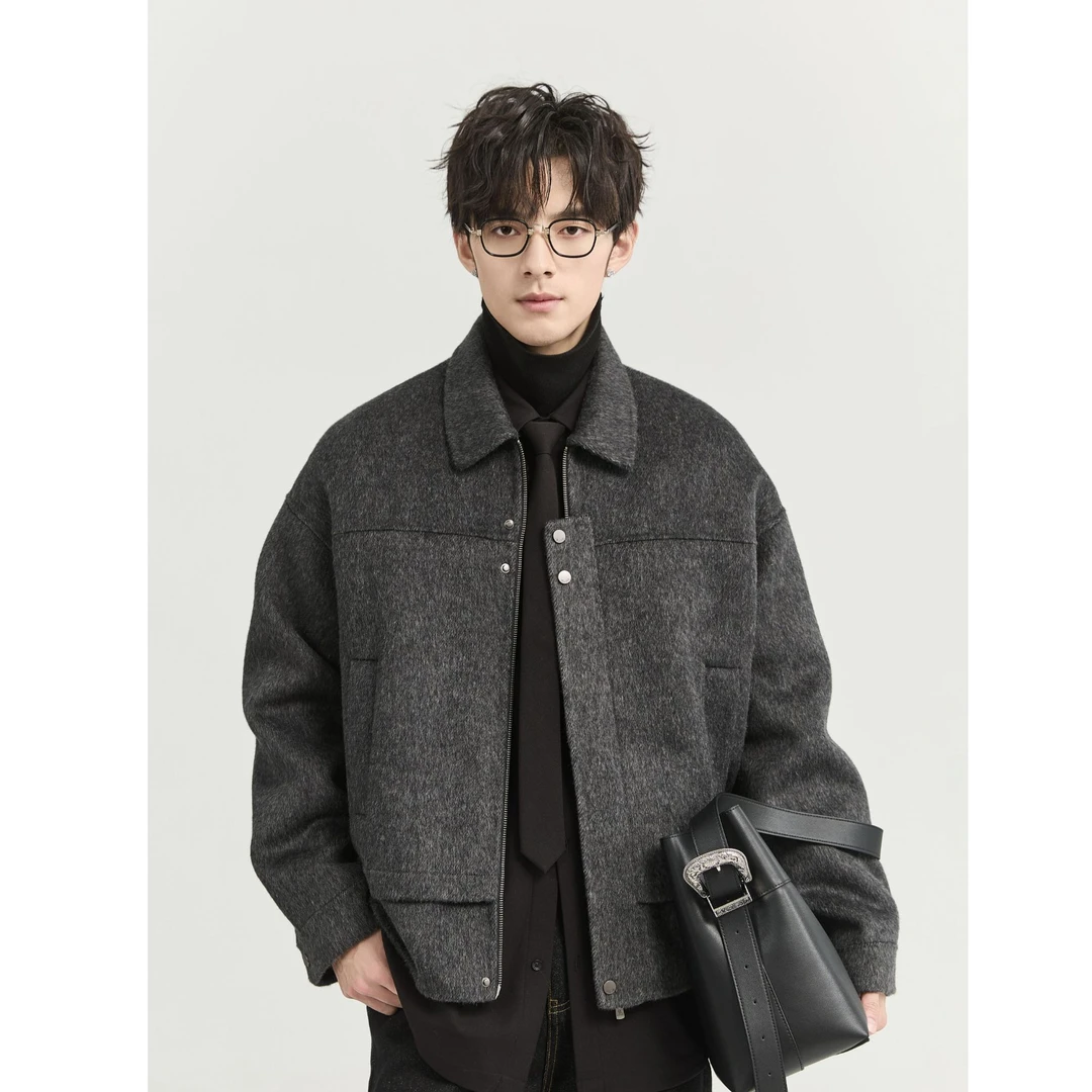 MAX2024拼接设计男士休闲百搭毛呢冬季按扣双面呢夹克Z441865