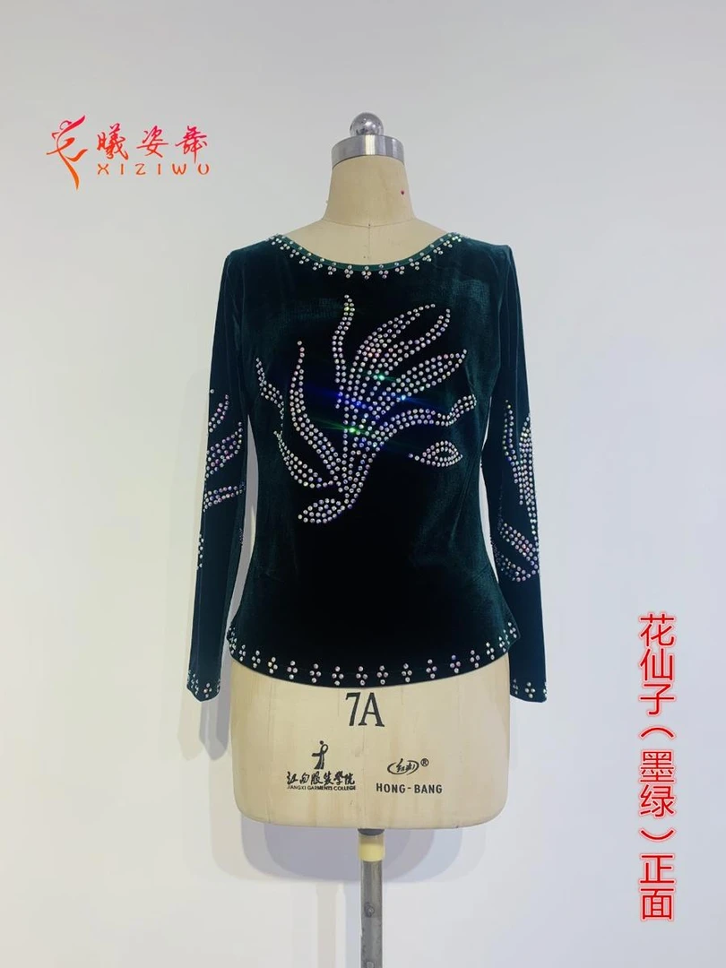 曦姿舞新款花仙子丝绒长袖  三步踩 广场舞 时尚圆领舞蹈上衣