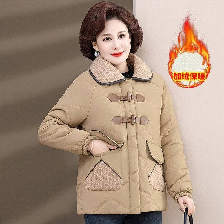 中年妈妈冬装保暖棉服洋气加绒加厚外套新款中老年女50岁冬棉衣