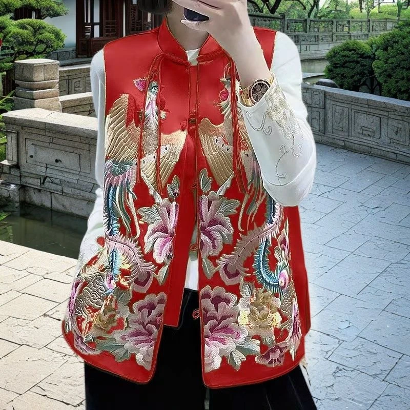 国风马甲唐装女2024新款手工盘扣女装背心新中式绣花上衣外穿