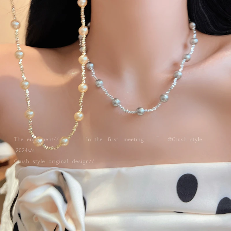 铜合金仿珍珠项链 轻奢小众满天星锁骨链女气质高级百搭颈链YV506