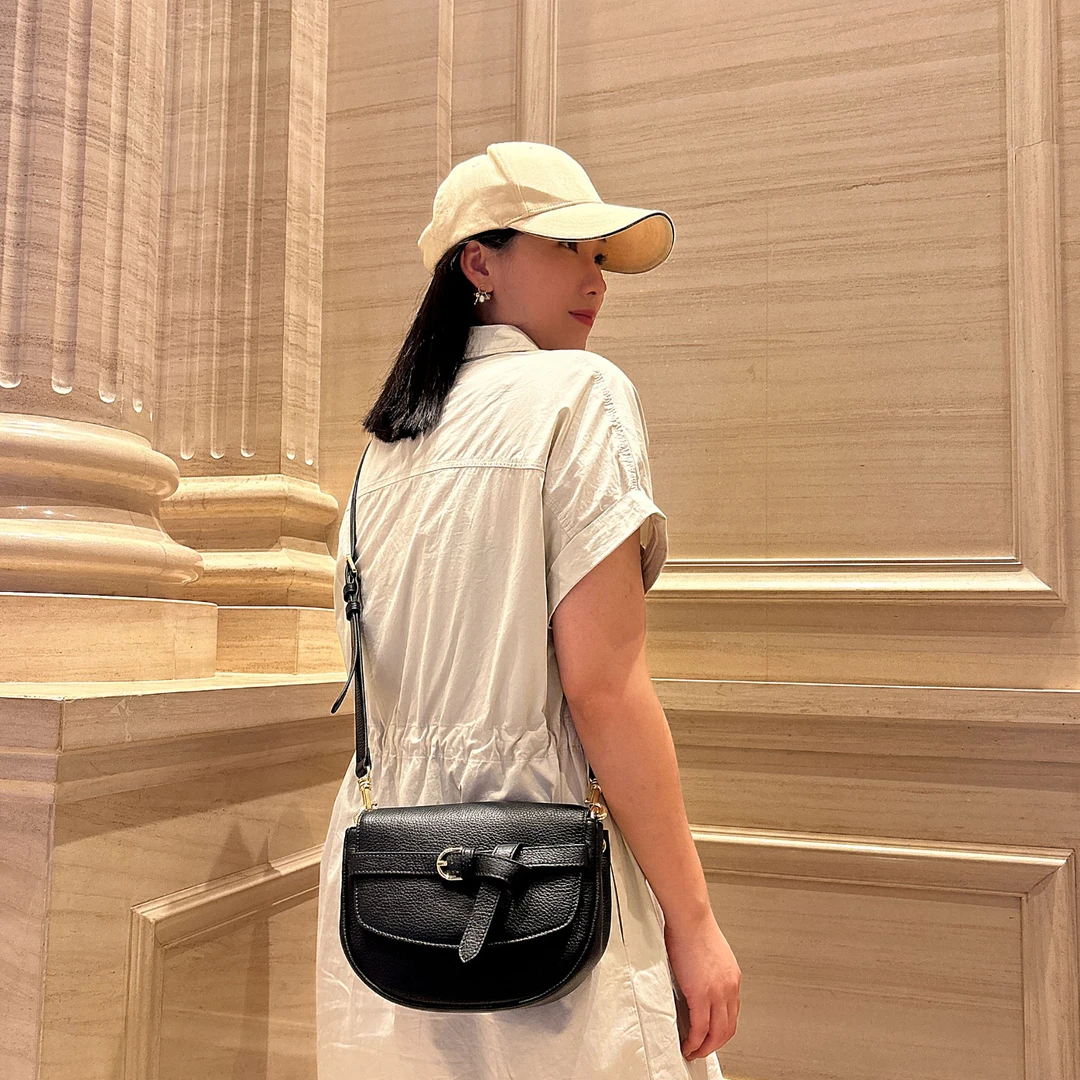 时尚女士经典荔枝纹头层牛皮经典马鞍包黑色单肩斜挎包DS-099