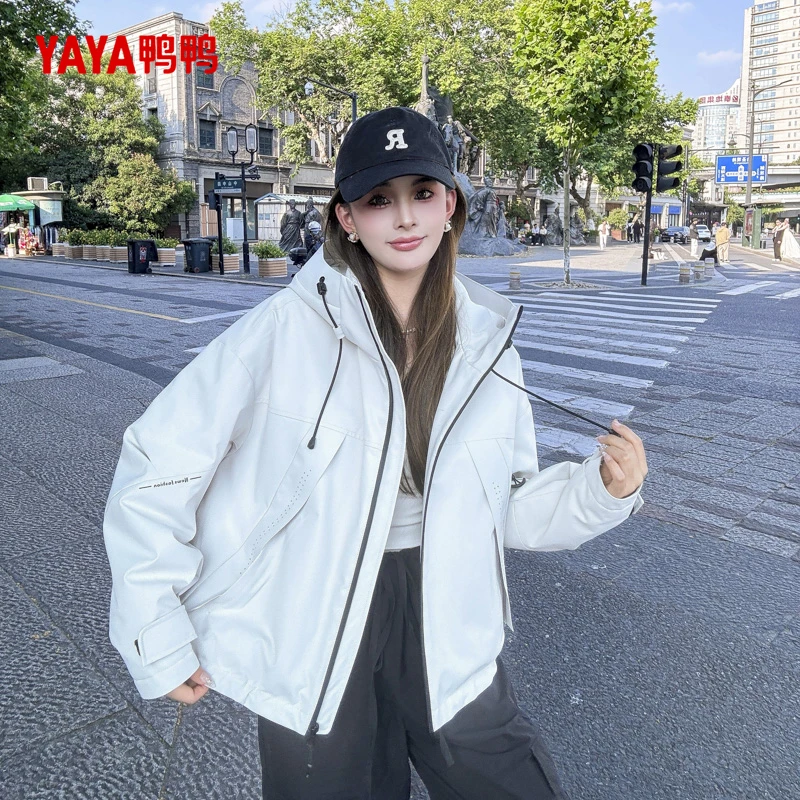 宽松防风户外休闲时尚情侣白鸭绒羽绒服