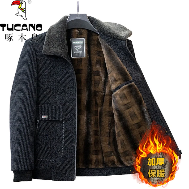 TUCANO/啄木鳥中年男士爸爸装加绒加厚冬装雪尼尔毛呢冬装外套S5